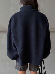 DAZY Women's Colorblock Trim Long Sleeve Graphic Detail Minimalist Blouse - Navy Blue - View 5