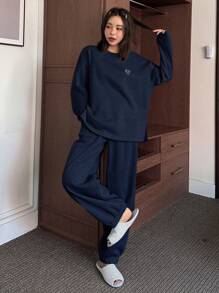 DAZY Minimalist Heart Pattern Casual Loungewear Set - Blue - View 4