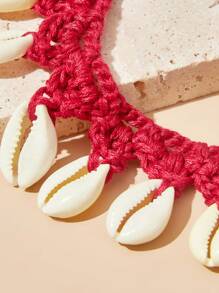 SHEIN VCAY 1 pieza Collar con colgante de concha, estilo retro de moda, adecuado para uso diario - Rojo - Ver 2