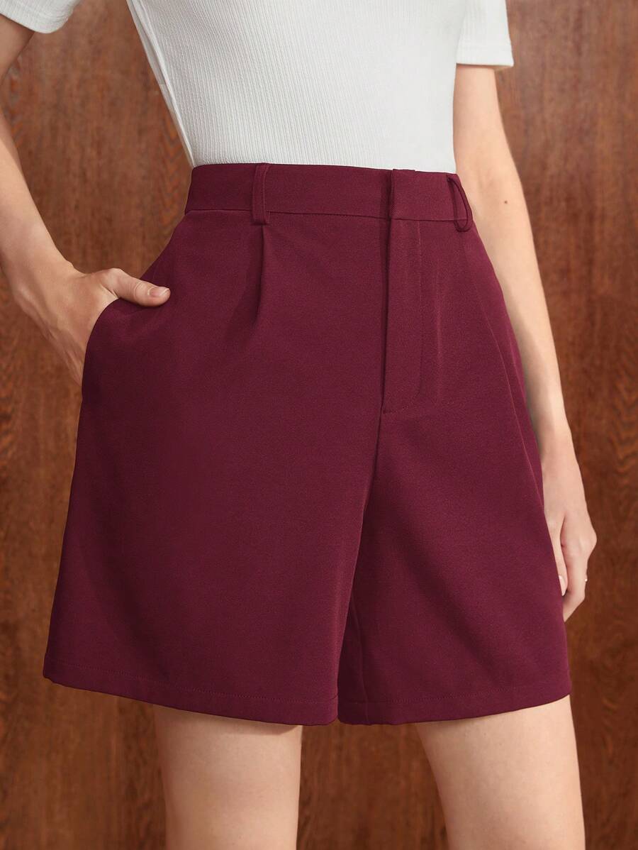 BizChic Women's Autumn Casual Shorts With Slant Pockets, Minimalist & Elegant Urban Commute Style, Suitable For Teachers, Business, Office Wear