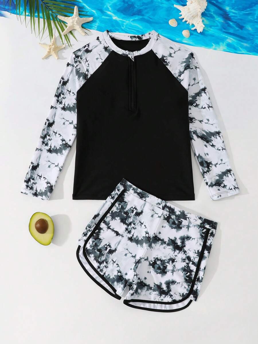 SHEIN 青少年女孩简约时尚休闲细肩带背心比基尼，适合日常穿着 - 黑色 - 查看 1