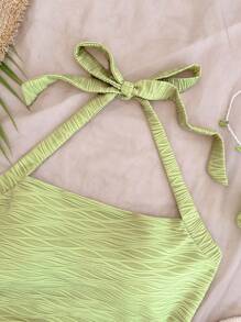 Soleia 1件女士度假露背绿色纹理针织吊带背心 - 綠色 - 查看 3