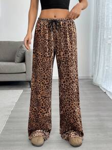 Muchica Women's Velvet Leopard Print Flared Leg Pants, New Design - Multicolor - View 3