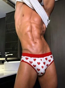 Snug Zone Men's Lip Print Patchwork Simple Briefs, Casual Daily Wear - Red and White - View 1