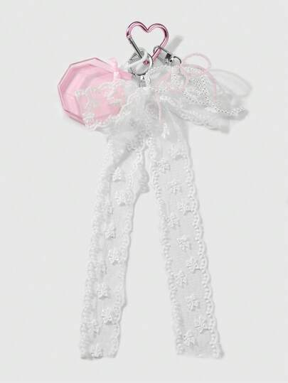 Kawaii 1 pezzo Contenitore portatile per cuscinetto da trucco in stile coreano, alla moda e delicato, ad alta estetica, fatto a mano con perle bianche finte e ricamo in rete di pizzo, forma ottagona apribile, adatto come accessorio per donna, regalo per vacanze