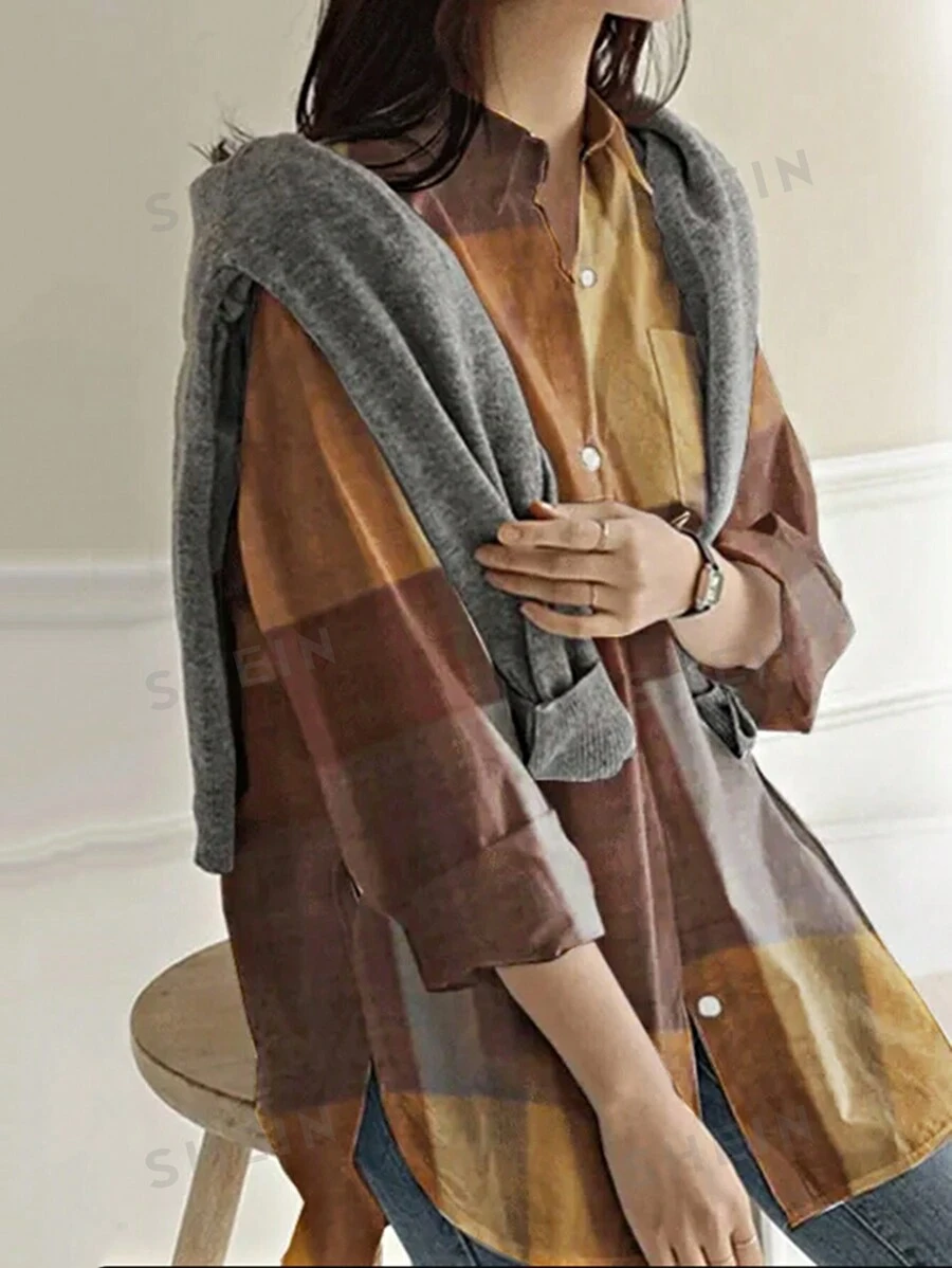 INAWLY Camisa holgada a cuadros para mujer, minimalista y de moda para uso diario