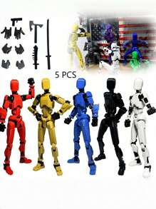 Conjunto de 5 Figuras de Acción de Robot Articulado - Modelo T13 de PVC con múltiples articulaciones impreso en 3D para decoración de escritorio, juguete de ensamblaje DIY, regalo para entusiastas de los juegos en colores negro, blanco, rojo, amarillo y azul