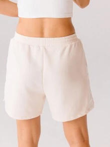 Aralina 柔和的腮红粉色休闲抽绳平纹针织舞蹈短裤 - 卡其色 - 查看 2