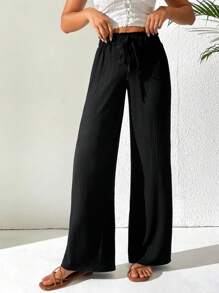 Chiquease Tie Waist Wide Leg Pants - Black - View 6