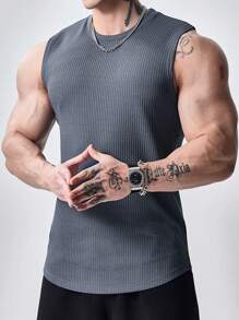 Coreblaze Men's Solid Color Sleeveless Round Neck Casual Sports T-Shirt - Grey - View 1