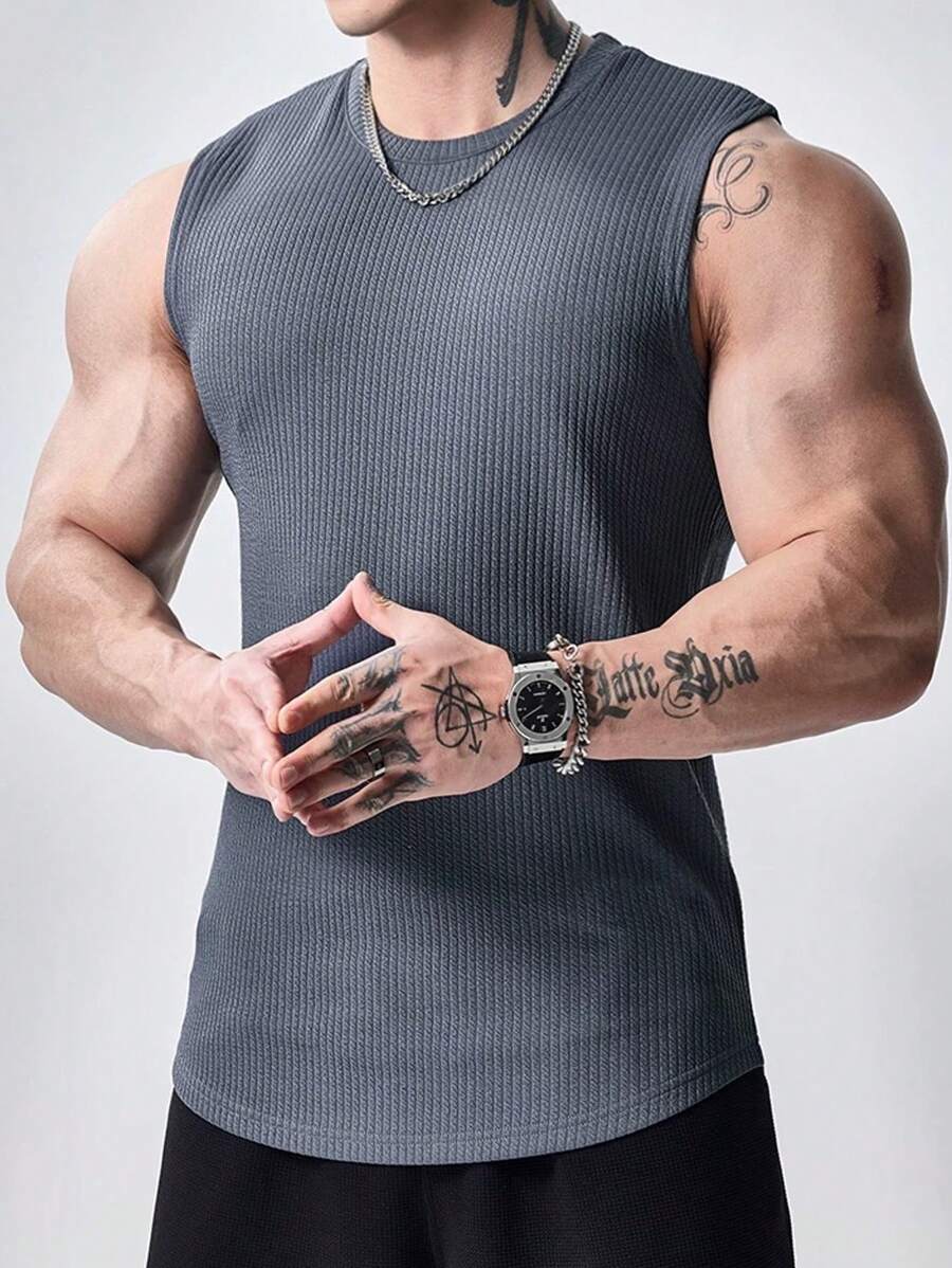 Coreblaze Men's Solid Color Sleeveless Round Neck Casual Sports T-Shirt - Grey - View 1