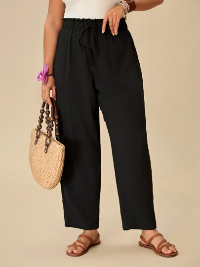 Travachic Plus Paperbag Waist Knot Front Pants