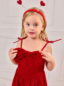 SHEIN Vestido rojo de niña elegante con tirantes tipo espagueti y tejido - Rojo - Ver 4