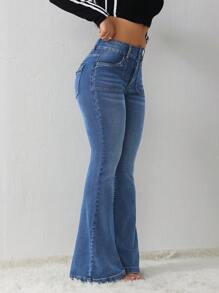 SHEIN Tall Damen Jeans Lässig Skinny Stretch Schlaghose - Mittele Waschung - Übersicht 4