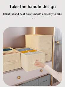 1 件可折叠衣物收纳盒带手柄，布艺衣柜整理抽屉，用于存放衣服、牛仔裤、毛衣、胸罩、家居装饰、衣柜隔断 - 杏色 - 查看 5