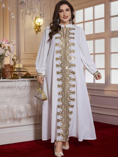 Al Najma 大码女式优雅刺绣土耳其和阿拉伯传统长裙，端庄的卡夫坦