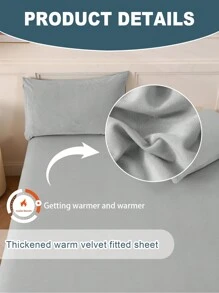 1pc Velvet Fitted Sheet, Bedding, Soft & Comfortable Mattress Cover, Solid Color Fitted Sheet, Suitable For Autumn/Winter, Deep Pocket Design, Includes Only Fitted Sheet, No Pillowcase, Dust-Proof & Anti-Slip, Machine Washable, Suitable For Twin, Full, Queen, King Size Beds - Light Grey - View 4