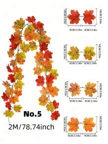 1Pc 2M Long Artificial Autumn Maple Leaf Garland Simulation Plant, Autumn Hanging Autumn Leaf Vine, 7 Styles Available, Suitable For Weddings, Dinner Decorations, Suitable For Gardens, Stairs, Corridors, Dining Tables, Curtain Decorations, Home Decorations, Autumn Decorations