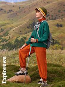 SHEIN 2pcs Boys' Fashionable Water-Resistant Jacket And Drawstring Pants Set For Outdoor Casual Wear