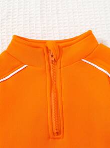 SHEIN 3 stuks baby/peuter casual sport comfortabele oranje hoodie outfit set met tas, stijlvol en trendy voor dagelijks gebruik, vakantie, school, bijeenkomsten, geschikt voor lente, herfst en winter