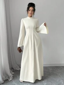 Siren Gaze 女式褶皱腰喇叭长袖连衣裙