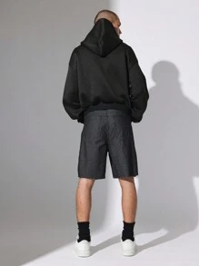 SUMWON Slim Fit Pinstripe Denim Short - Black - View 4