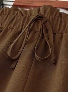 Plus Size Tie Detail Paperbag Waist Pants - Brown - View 6