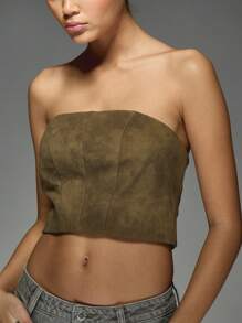 MISSGUIDED Top bandeau sin tirantes con paneles - Marrón - Ver 4