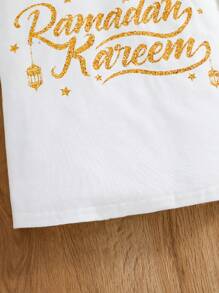 女孩休闲圆领字母印花短袖 T 恤 - 白色 - 查看 3