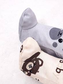 SHEIN Newborn Simple Fashion Cute Gray Bear Head Print Design Long Sleeve Romper With Long Pants And Hat, 3pcs Set Home Outfit - Multicolor - View 5