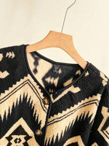 SHEIN Frenchy Chaqueta casual de manga larga con detalles de patrón y botones frontales talla grande - Multicolor - Ver 5