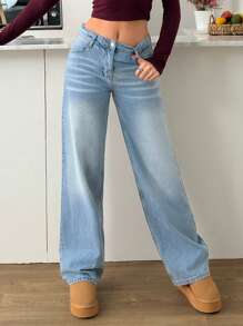 Jeans amples, décontractés et à taille basse avec poches pour femmes