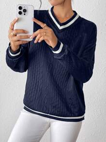 INAWLY Women's Loose Casual Colorblock Trim Sweatshirt Pullover Fall - Royal Blue - View 3