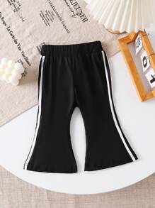 SHEIN Baby Girl Side Striped Print Flared Pants, Minimalist & Fashionable, Spring & Autumn - Black - View 1