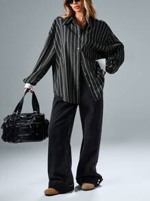 Aveloria Affinna Vintage Casual Versatile Random Contrast Striped Cuff & Color Block Design Loose Blouse, Women Spring Valentine's Day Fall Cloth For Women