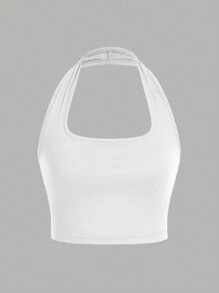 SHEIN EZwear 3 件女式黑色、白色、蓝色无袖露背短款上衣，休闲修身款式，适合夏季 - 彩色 - 查看 9