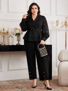 Modelyn Blouse décontractée minimaliste à manches longues, col plat, boutons devant, coloris unicolore, pour porter au quotidien, tailles plus - Noir - Voir 6