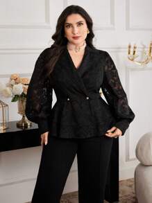 Modelyn Blouse décontractée minimaliste à manches longues, col plat, boutons devant, coloris unicolore, pour porter au quotidien, tailles plus - Noir - Voir 7