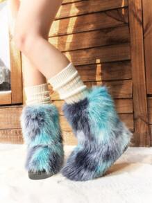 Sugerpunk Women's Plush Thick Snow Boots 2024 New Winter Thermal Lined Warm Boots, Flat Non-Slip Short Tube Furry Snow Boots - Blue - View 7