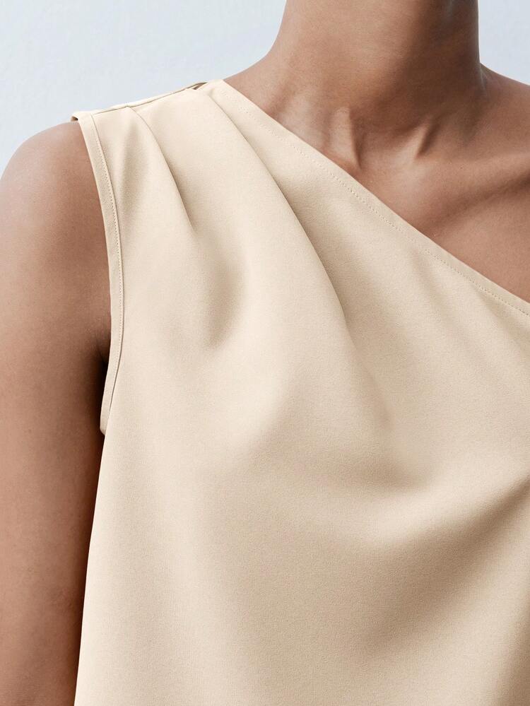 SHEIN Maija Women's Summer Asymmetric Ruched Sleeveless Casual Top, Solid Color Office Wear St Patrick's Day Women Easter Summer Party Top Beach Summer Holiday Each Vacation For Women Summer For Women Going Out Graduation Casual Top For Women