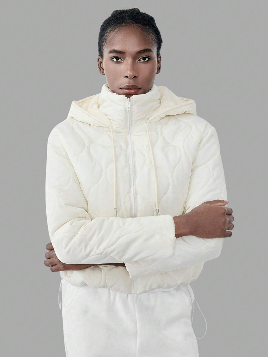 SHEIN Unity 女士连帽加厚羽绒服,适合冬季穿着 - 白色 - 查看 1