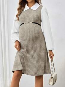 SHEIN Vestido de maternidad de unicolor, de estilo elegante y casual para uso diario