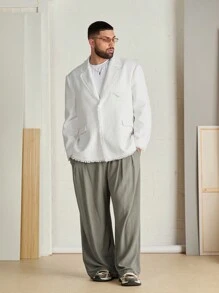 Manfinity VCAY Plus Size Men's White Woven Short Single Button Long Sleeve Blazer, For Fall Winter