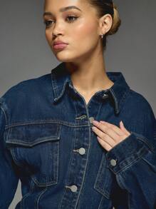 MISSGUIDED Oversized Denim Shirt Dress Button Down Long Sleeve Mini Dress Cinched Waist Jacket Style Fall Winter Fashion Streetwear Statement