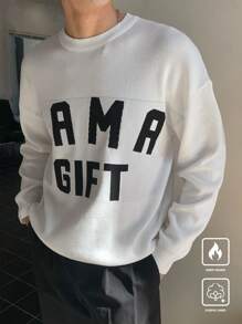 Manfinity CasualKnits Men's Round Neck Long Sleeve Letter Print Minimalist Casual Sweater - Multicolor - View 1