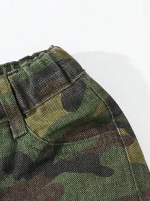 Baby Girls Retro Street-Chic Leopard Pattern Elastic Waist Loose Fit Comfortable Tapered Jeans - Army Green - View 4