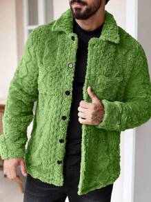 Manfinity Homme Men's Casual Solid Color Fuzzy Jacket For Autumn/Winter ,Men Flannel,Winter Men Jacket Green Men Jacket Men Solid Color Jacket - Green - View 5