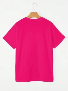 SHEIN Unity Áo thun in họa tiết "MERRY AND BRIGHT" dễ thương, thoải mái, giản dị, dành cho nữ, áo phông họa tiết dành cho nữ - Màu Hồng Tươi - Xem 2