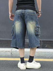 Manfinity EMRG Men's Simple Multi-Pocket Casual Denim Shorts, Everyday Wear - Blue - View 2