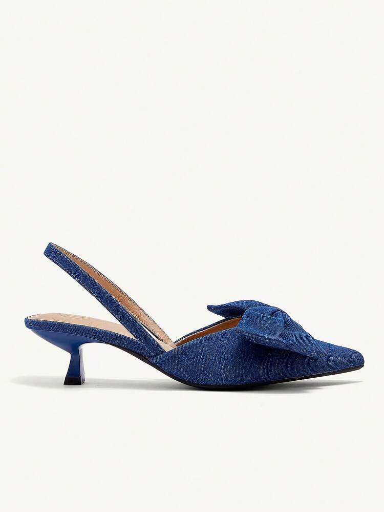 CUCCOO CHICEST Women's Elegant Pointed Toe Bowknot Kitten Heels Dress Shoes, Blue Fabric, Stylish For Dating, Afternoon Tea, Birthday Party For Christmas Elegant Shoes Wedding Shoes Summer Shoes Bride Shoes